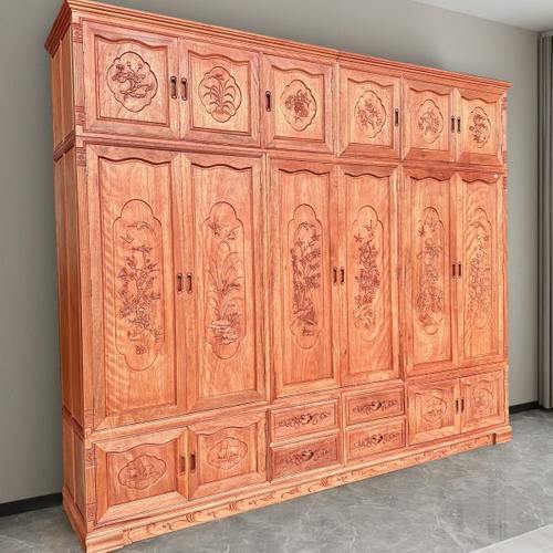 中式红木家具顶箱衣柜金花梨木卧室全原木家用二三四五六门大衣柜