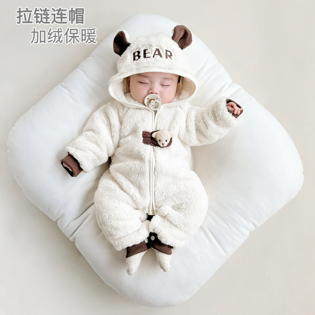 新生婴儿秋冬款法兰绒连体衣