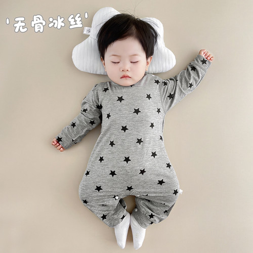 婴儿连体衣冰丝夏季薄款长袖衣服