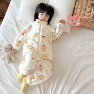 童诺喜秋冬儿童珊瑚绒套装男童卡通睡衣拉链外套女宝宝加厚家居服