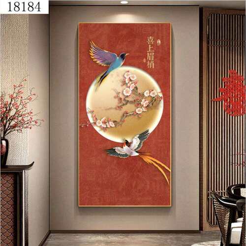 喜上眉梢玄关装饰画鱼跃龙门新中式禅意花鸟走廊入户酒店挂画