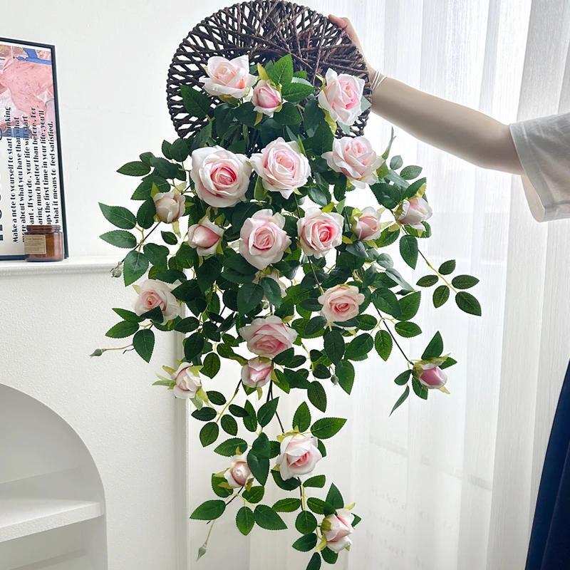 仿真花玫瑰花壁挂假花装饰阳台室内户外藤蔓吊兰摆设客厅墙面遮挡