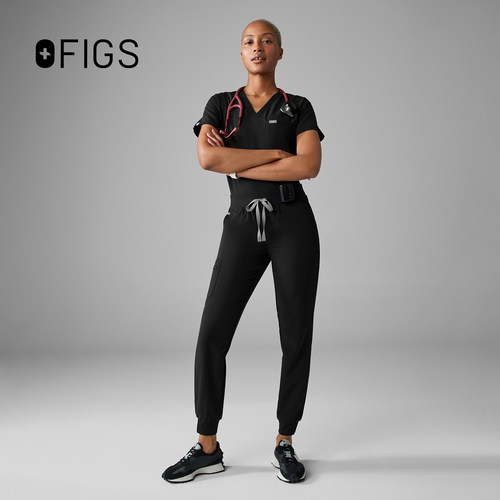 FIGS黑色医护套装女士刷手服