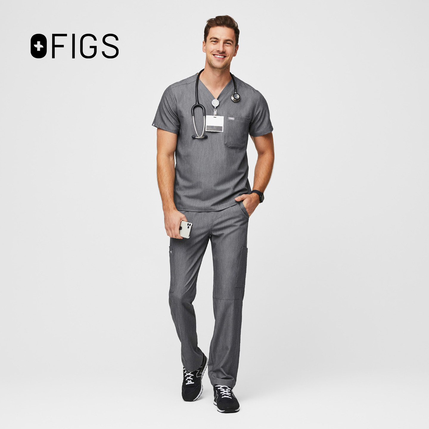 FIGS 石墨色医护套装 男士刷手服 牙科医生工作服 (上衣+裤子)