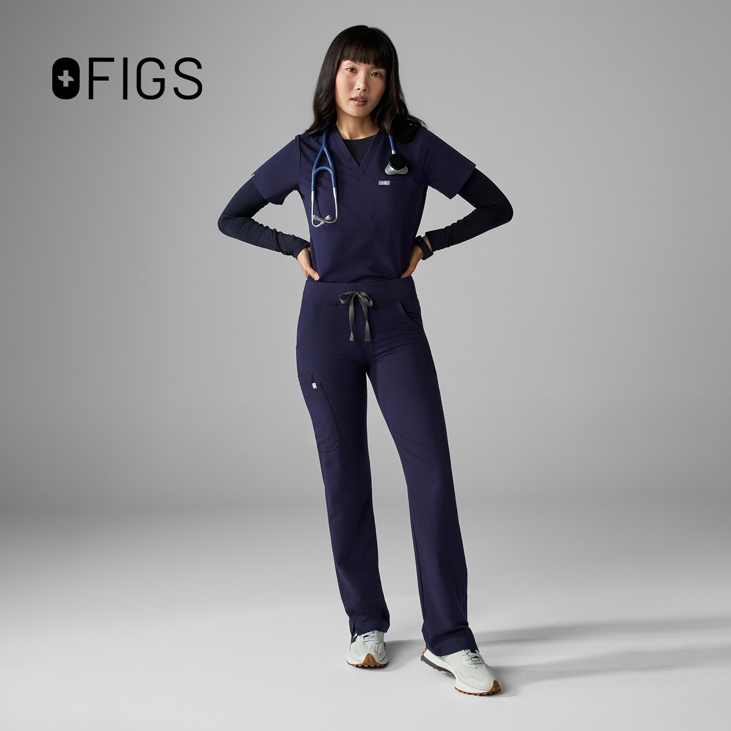 FIGS 藏青色医护套装 女士速干刷手服 牙科医生工作服(上衣+裤子)