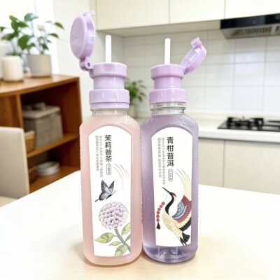 吸管瓶盖紫色饮料矿泉水三合一转换头大口径新款外出便携防漏通用