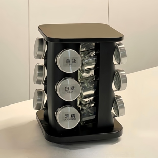 高级感调料架旋转置物架收纳盒家用厨房分装瓶调料罐盐罐组合套装