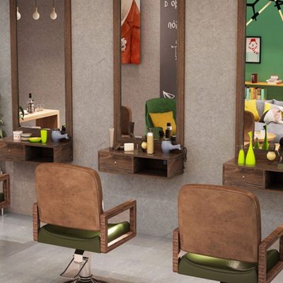 实木复古理发店镜台壁挂式美发店镜子发廊专用柜子一体单面镜挂墙