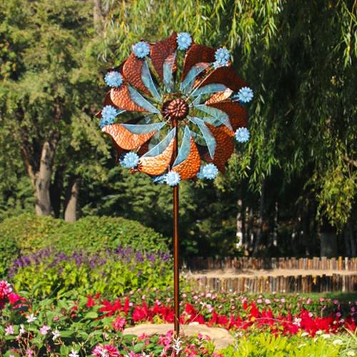 花园庭院装饰铁艺风车户外摆件旋转幼儿园阳台布置落地模型工艺品