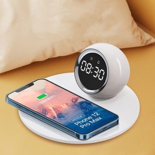 K22T无线充夜灯闹钟多功能15W手机快充桌面时钟触摸床头贪睡闹铃