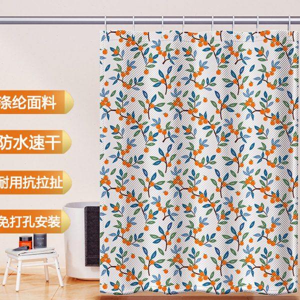涤纶浴帘浴室防水防霉伸缩杆高档淋浴冲凉房洗澡隔断帘子挂钩隔水
