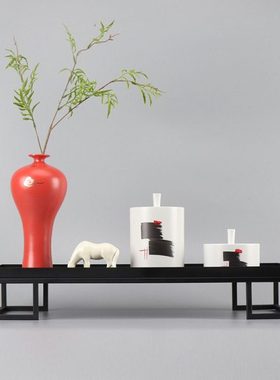 新中式禅意陶瓷小马描金花瓶摆件客厅书房玄关家居插花装饰品摆设