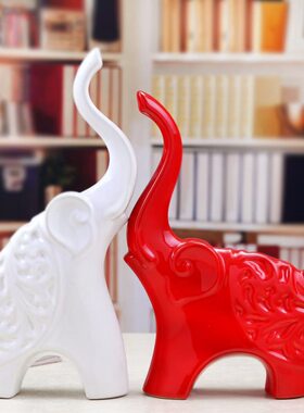 家居工艺品摆件 现代简约家居摆件 色釉情侣大象 大号包邮