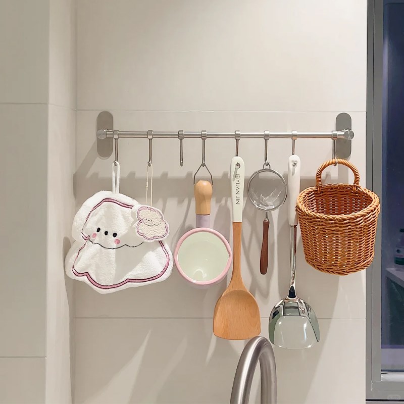 厨房好物挂钩不锈钢墙上活动挂勾厨具挂杆砧板置物架Y勺铲子挂架