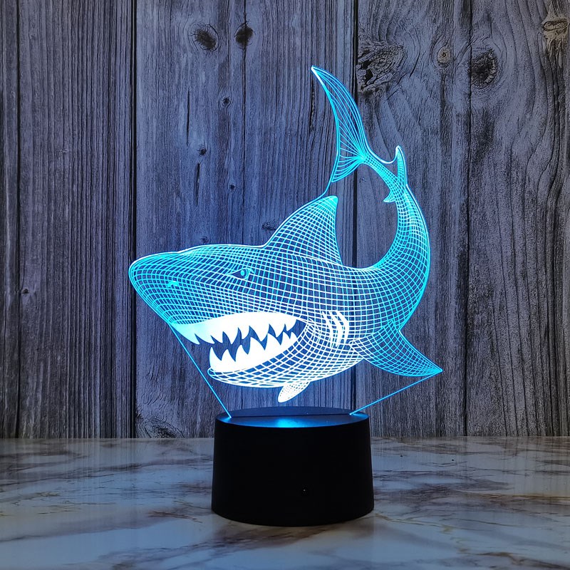 鲨鱼三维视觉装饰小夜灯触控x七彩变色氛围灯卧室床头酒吧桌面台