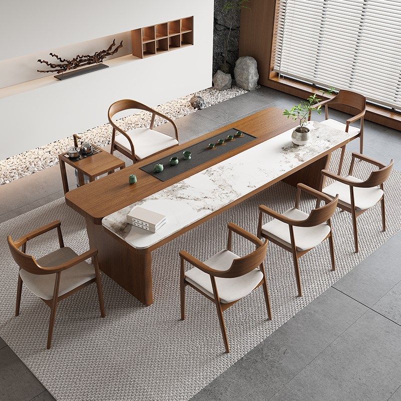 2024新款高端新中式实木岩板大板茶台I喝茶桌椅组合轻奢现代高级