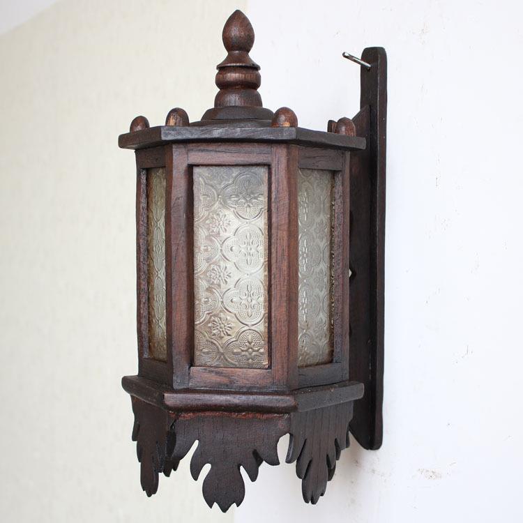 泰国实木中式复古创意过道灯壁灯东南亚走廊庭院灯户外床头装饰灯