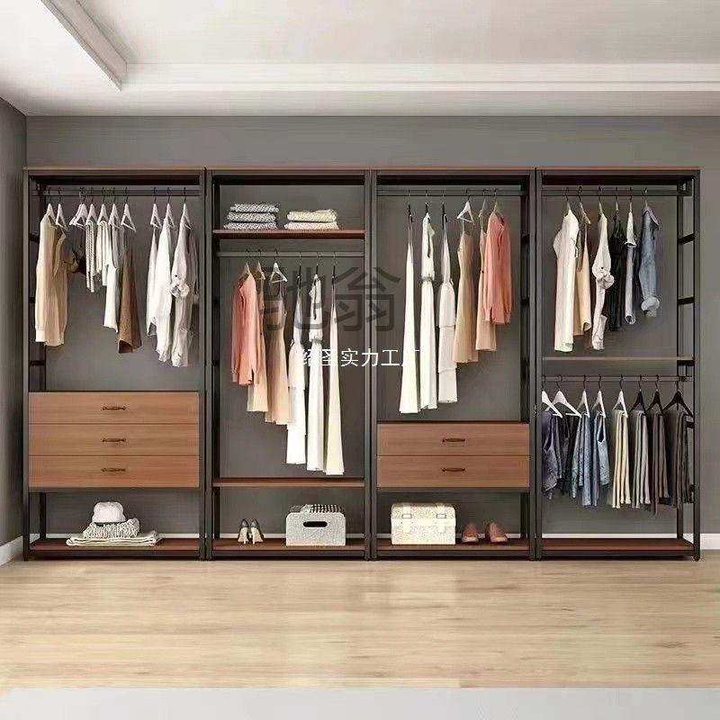 步入式衣柜落地衣架家用简易带抽屉收纳双层组合开放式衣帽间架子