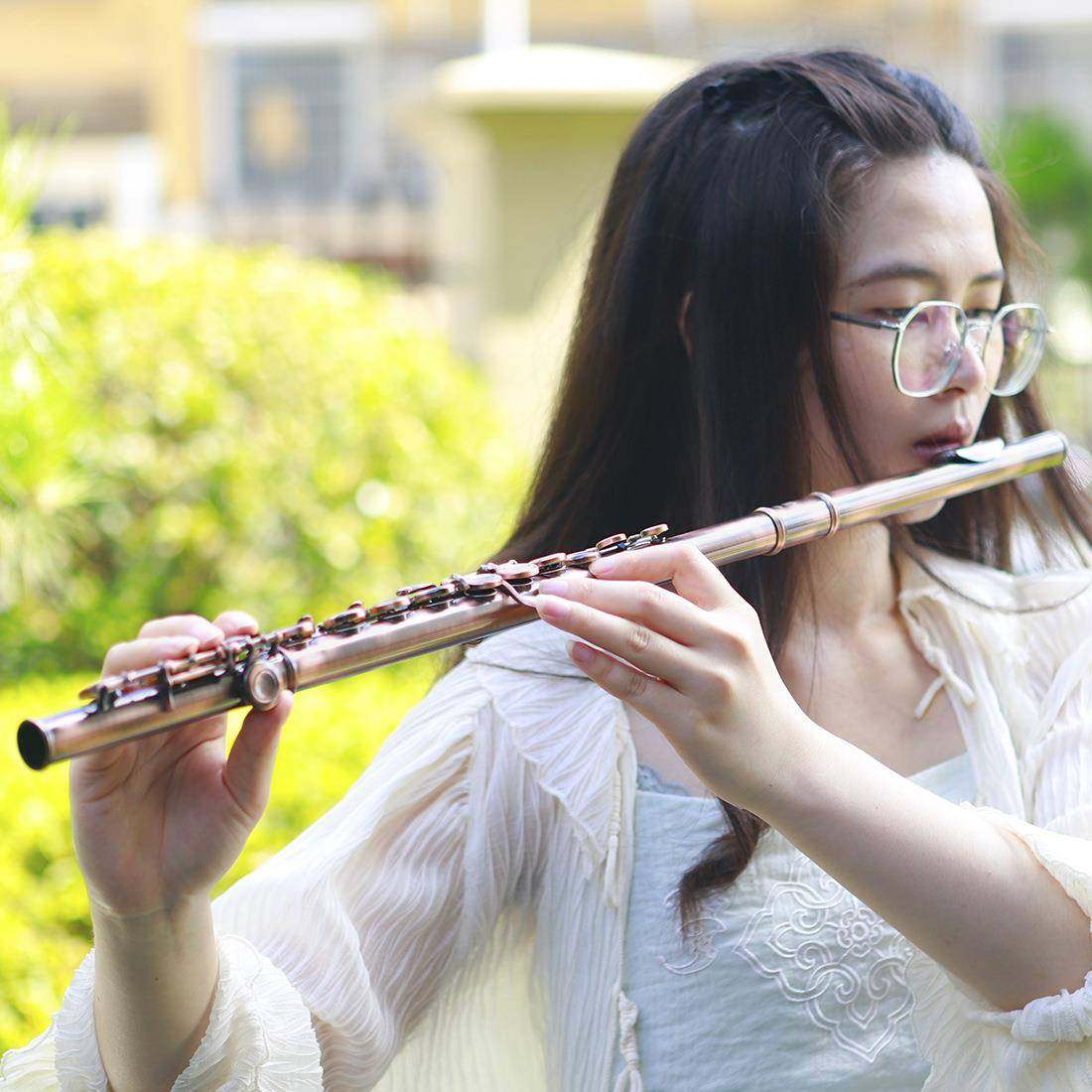 LADE16孔长笛乐器学生C调红铜长笛曲列式闭键加E键长笛演奏笛子