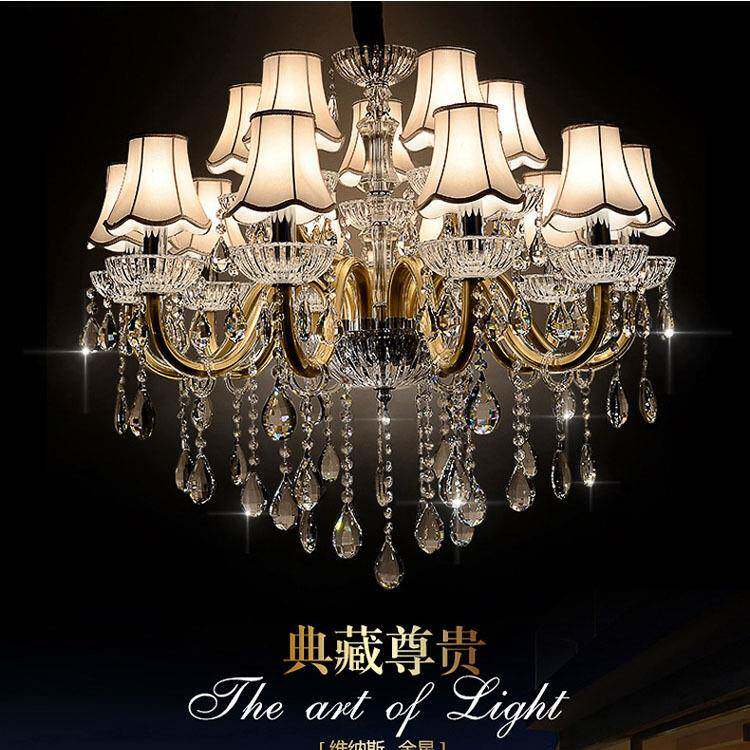 欧式水晶吊灯金色铁艺水晶灯美式餐厅吊灯轻奢大气复式楼蜡烛灯具