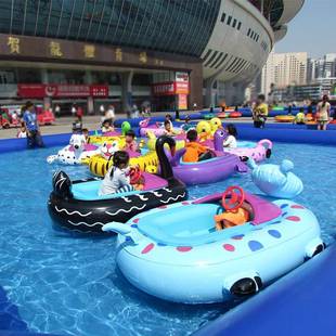 水上乐园亲子卡通充气电动船碰碰船彩灯手摇船充气水池儿童充气船