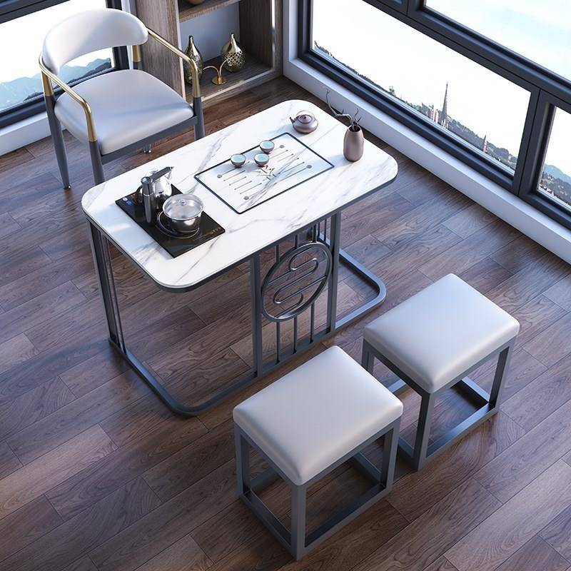 7T轻奢岩板阳台一体茶桌茶台套装家用办公室功夫泡茶台小茶桌椅组