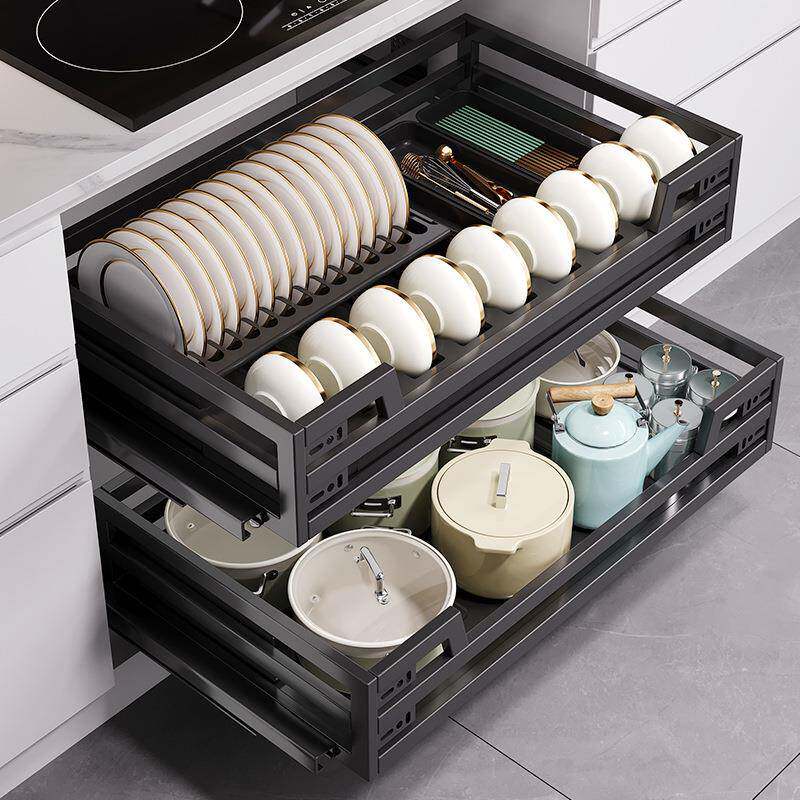 多功能厨房拉篮不锈钢双层抽屉式碗架橱柜碗篮收纳碗篮碟架工厂