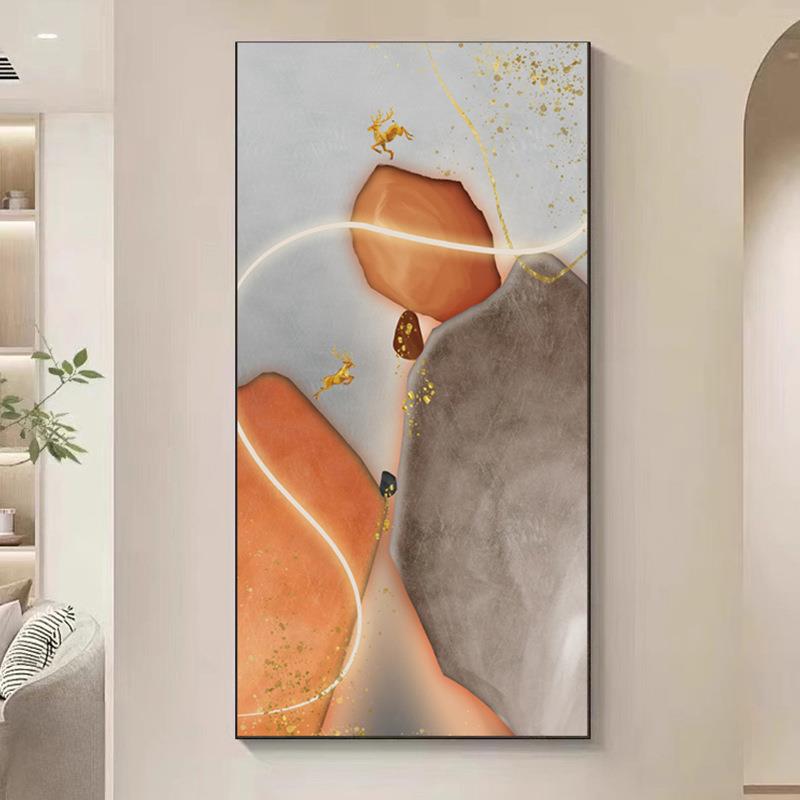 高级感入户玄关装饰画竖版现代轻奢走廊过道壁灯画高档艺术石头画