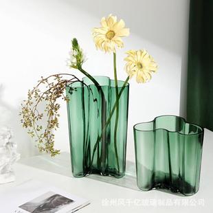 高端人工吹制玻璃花瓶北欧风格艺术品客厅创意摆件湖泊设计鲜花瓶