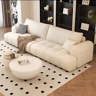 奶油风泡芙棉花糖猫抓布沙发客厅小户型直排三人位云朵科技布沙发