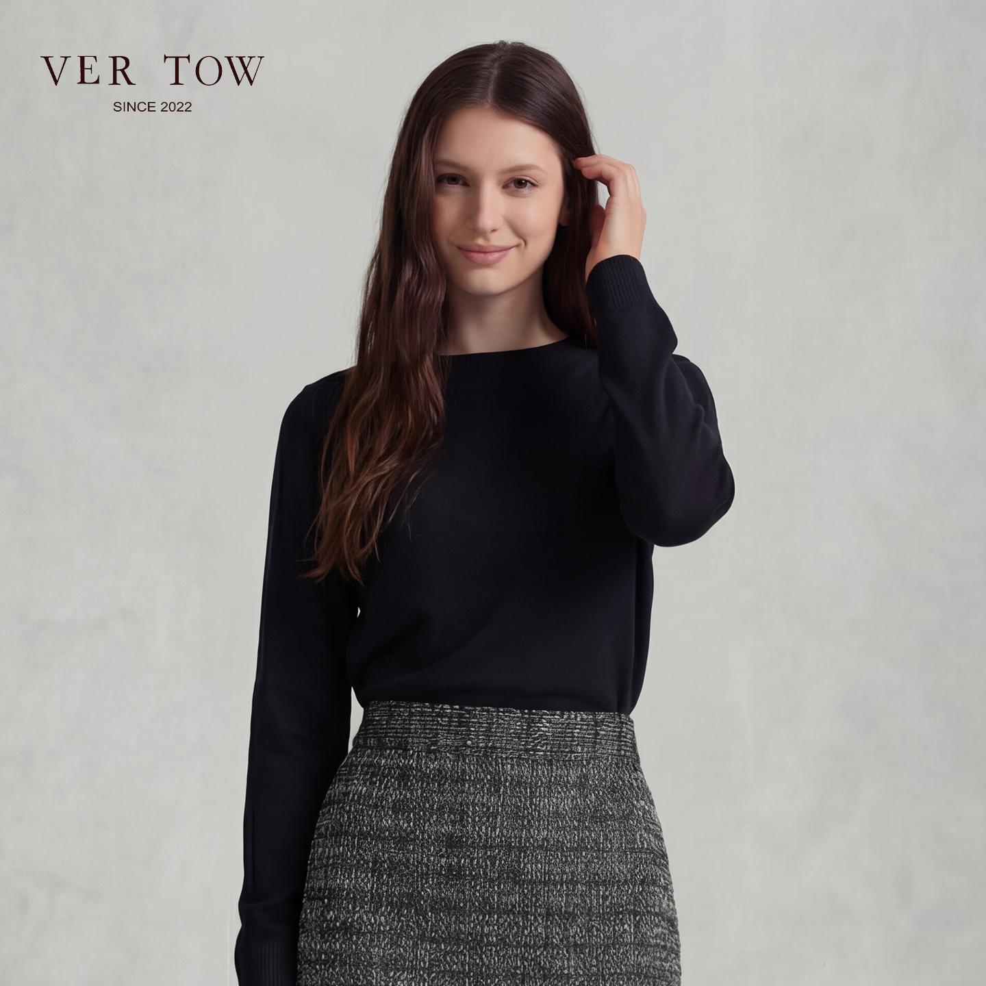 VERTOW羊毛羊绒一字领套衫