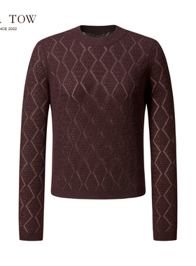 VER TOW【设计师联名款】酒红色羊绒羊毛上衣 菱格氛围感针织衫