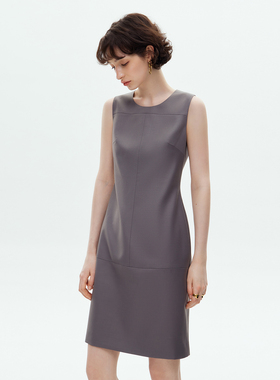 VER TOW轻奢简约款连衣裙女士气质通勤灰色羊毛无袖A字显瘦连衣裙