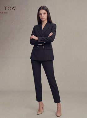 VER TOW黑色双排扣西装九分裤套装 26春新品羊毛轻奢高级职场女装