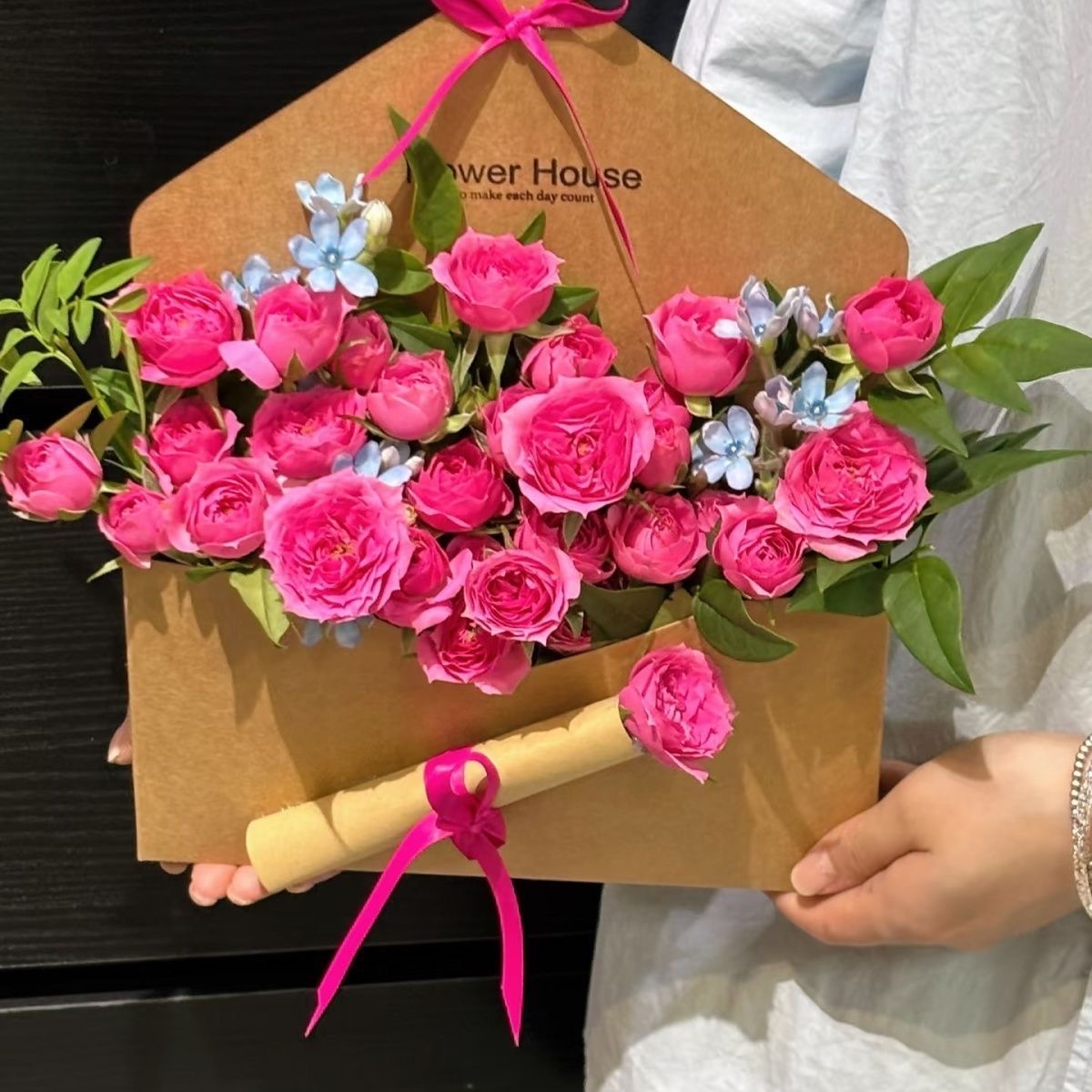 春日信封花盒diy鲜花ins风礼盒520情人节母亲节花艺方形牛皮纸盒