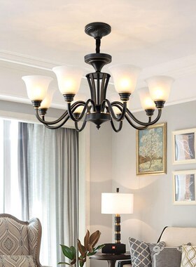 美式乡村复古吊灯黑色铁艺客厅灯家用现J代简约大气主卧室餐厅灯