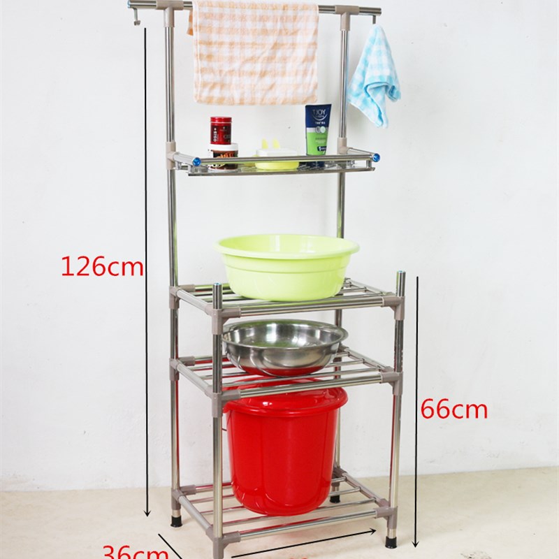 福家禧不锈钢多层脸盆架洗手间落地四角架厨房卫生间置物架收纳