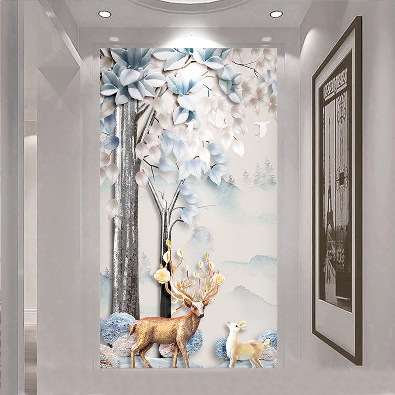 8D工艺奢华大气麋鹿墙纸客厅卧室玄关背景墙壁纸装饰墙无纺布壁画,家装主材,定制壁画,淘宝优惠券,粉丝福利购,淘宝优惠卷