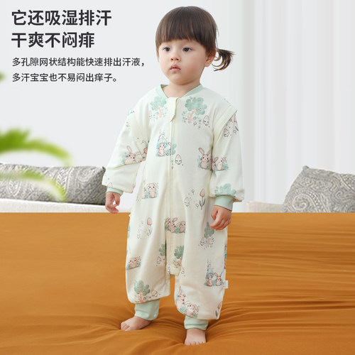 婴儿童睡袋春秋冬款恒温双层纯棉连体服宝宝空调房防踢被分腿睡衣