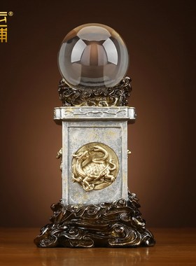 彩铜《四神相印水晶柱》铜工艺品家居办公室装饰品四神兽摆件礼品