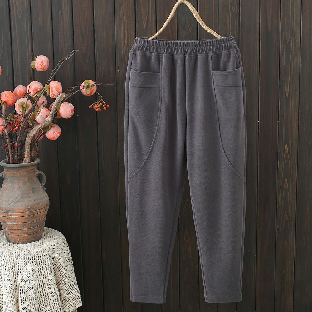 2023秋季新款女裤加大码卫裤女200斤显瘦大口袋松紧腰小脚九分裤