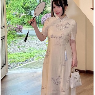 大码女装夏季2024新款胖mm减龄显瘦宴会晚礼服遮肚中式旗袍连衣裙