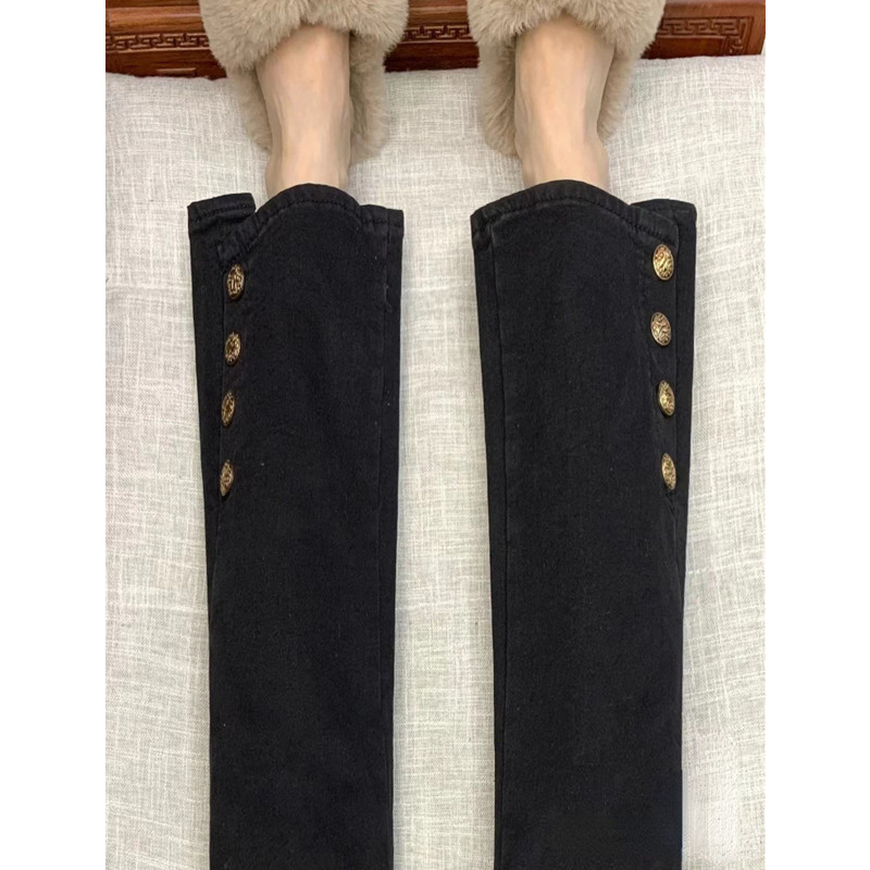 孕妇裤子秋冬款外穿加绒牛仔内搭裤2023新款冬装微喇叭直筒裤冬季