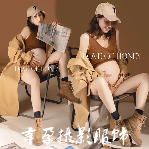 影楼主题孕妇拍照服装新款韩系艺术照清新运动风棒球服孕妈咪衣服