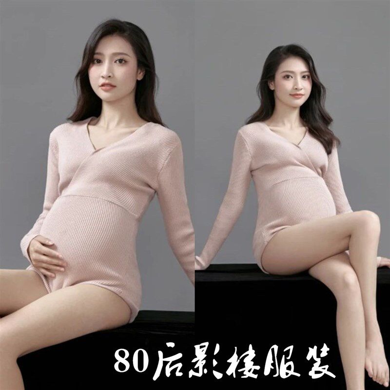 新款小清新孕妇照服装针织连体衣包身显瘦私房艺术照影楼摄影服装