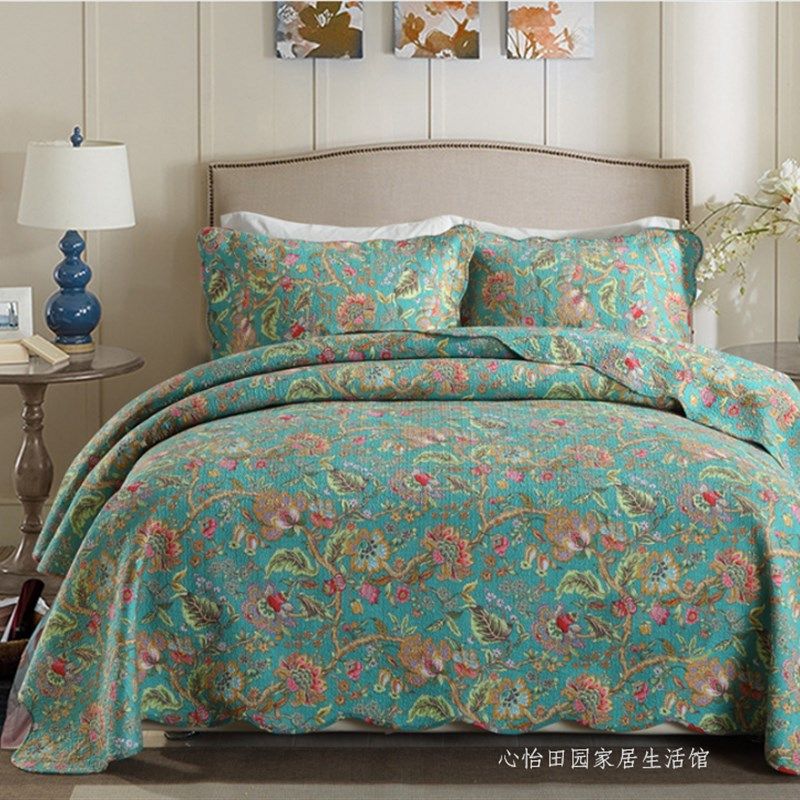 外贸美式床上纯棉绗缝韩式床盖三件套欧式夹棉床单床罩铺盖空调被