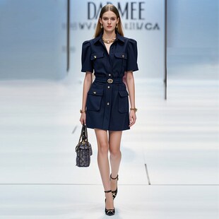 工装 翻领贴袋设计腰带收腰短款 连衣裙 新款 2025年夏季