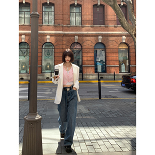 Lin 宽松裤 直筒牛仔裤 阔腿裤 子 女高腰显瘦春秋2021年新款 Xinlei