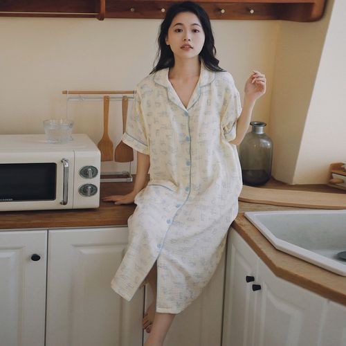 日系夏季睡裙女带胸垫纯棉孕妇哺乳睡衣短袖月子服产妇待产可外穿