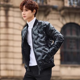 男士羽绒棉衣立领冬季外套加厚短款面包服韩版修身棉袄软面PU皮衣